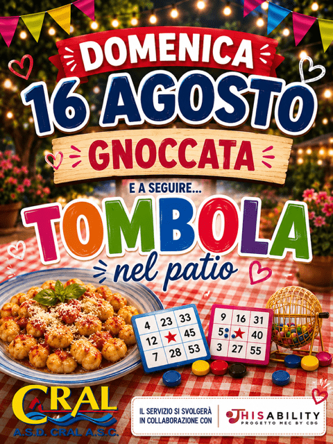 Gnoccata & Tombola nel Patio domenica 16 agosto