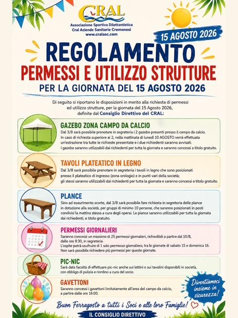 Regolamento per la giornata di Ferragosto – 15 agosto 2026